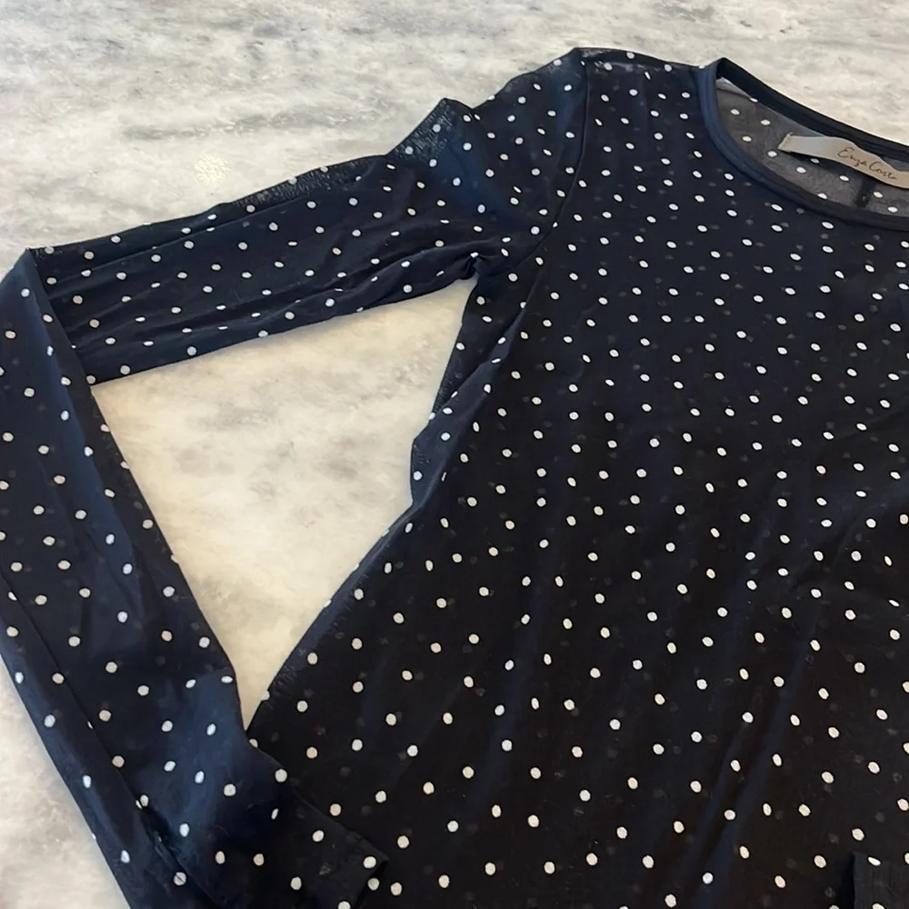 Enza Costa Sheer Crewneck Long Sleeve Polkadot Top - Picture 5 of 7